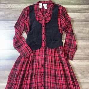Vintage 90s EXPO Plaid Dress Womens 16 NWT Red Black Grunge Cottagecore USA Midi